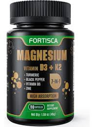 Magnesium + Vitamin D3 & K2 Complex | 7-in-1 High Absorption Formula | Turmeric, Black Pepper, Vitamin B6 & Zinc | 90 Capsules