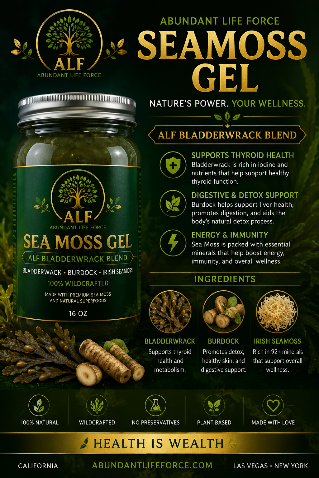 🌿 The ALF Bladderwrack Blend™ Sea Moss Gel – 16 oz