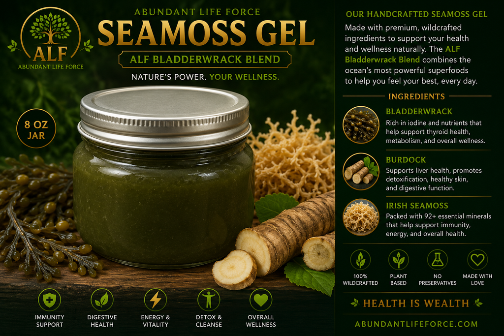 The ALF Bladderwrack Blend™ Sea Moss Gel – 8 oz
Wildcrafted Irish Sea Moss • Burdock Root • Bladderwrack
Health Is Wealth 🌱💪🫡