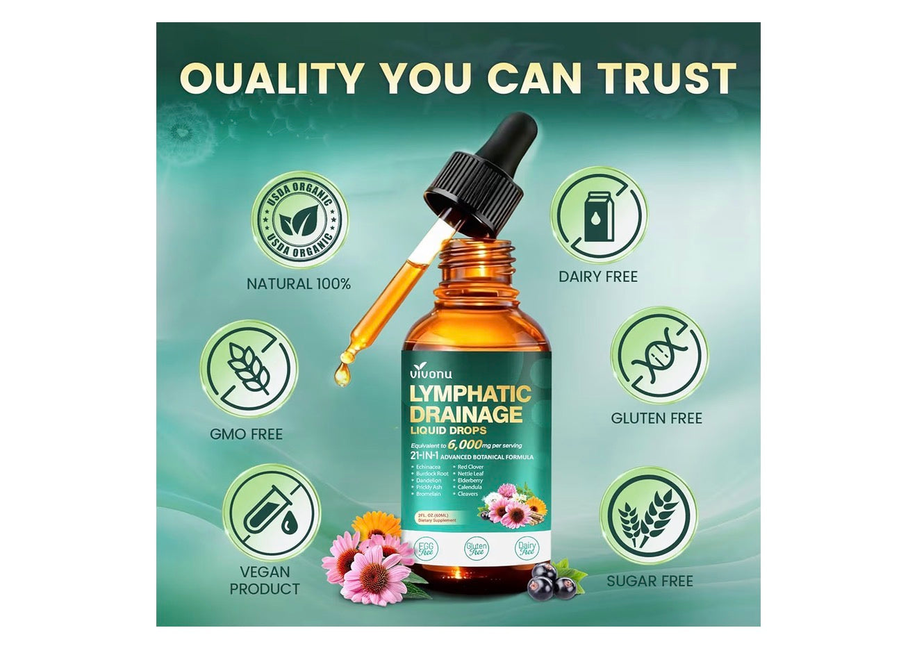 Lymphatic Drainage Liquid Drops 6000mg | Natural Detox & Immune Support Formula 🫡🌿