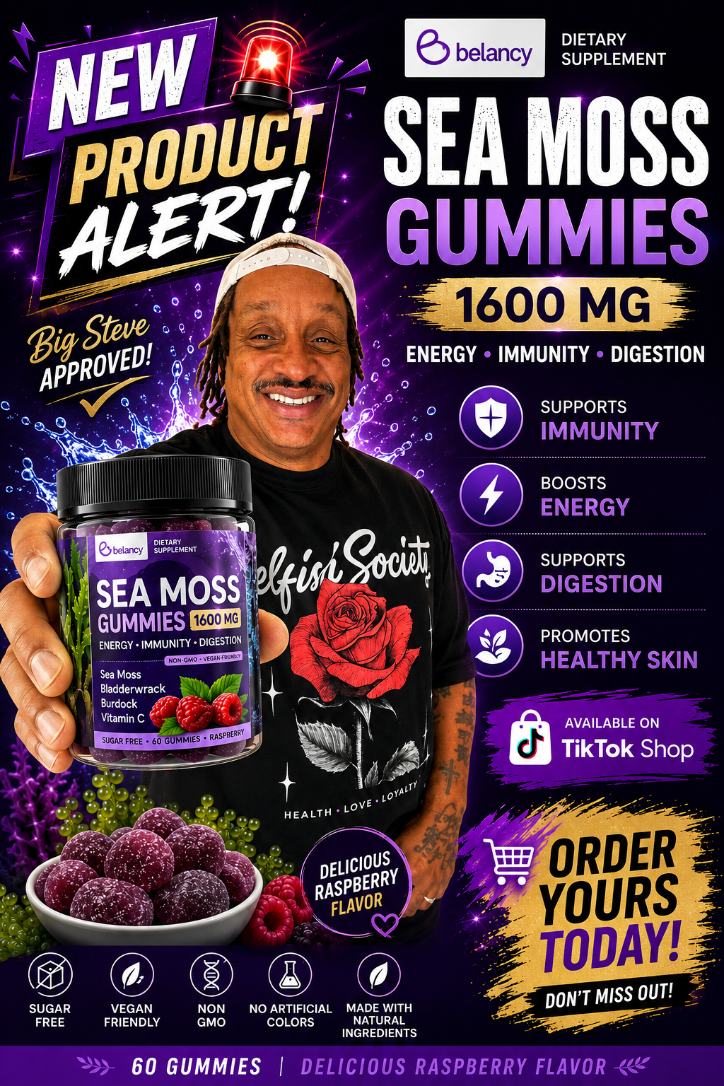 Abundant Life Force Wildcrafted Sea Moss Gummies 1600mg | Energy • Immunity • Digestion Support | 60 Gummies