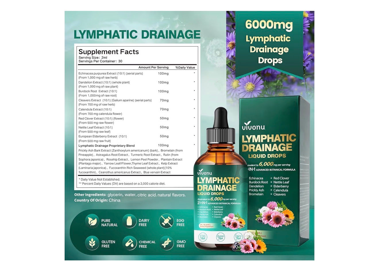 Lymphatic Drainage Liquid Drops 6000mg | Natural Detox & Immune Support Formula 🫡🌿