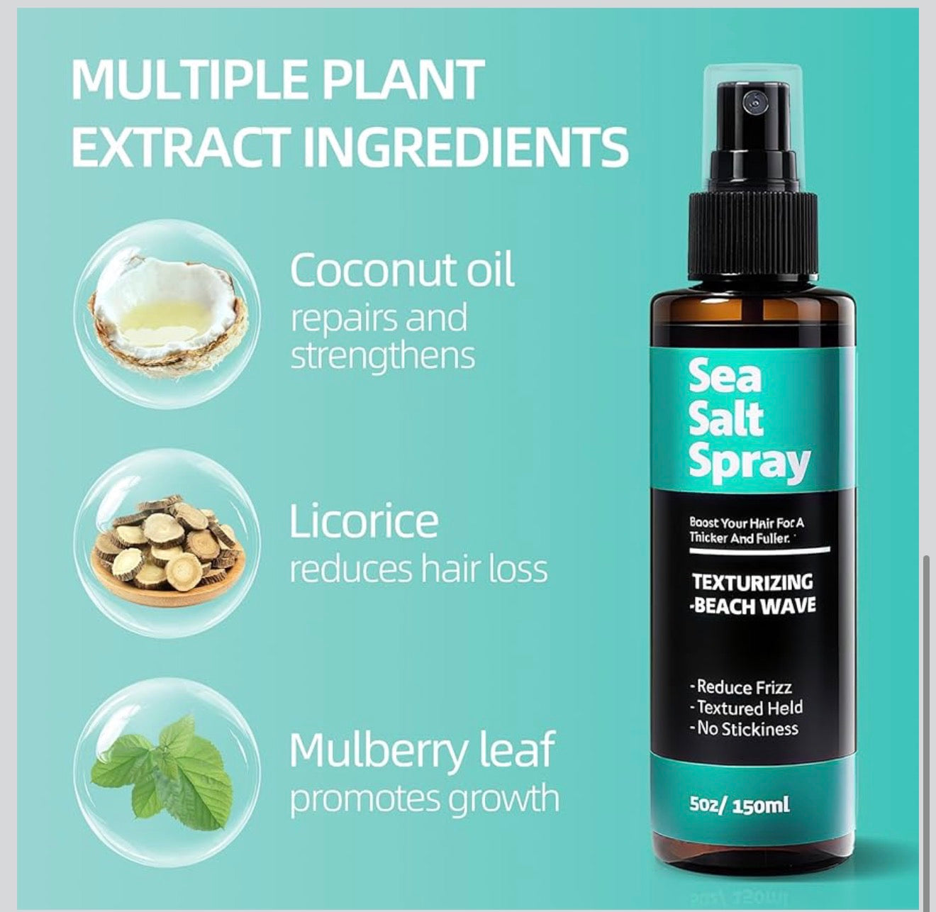 Sea Salt Hair Spray | Texturizing Beach Wave Spray | Volume, Texture & Frizz Control | 5 oz (150mL)