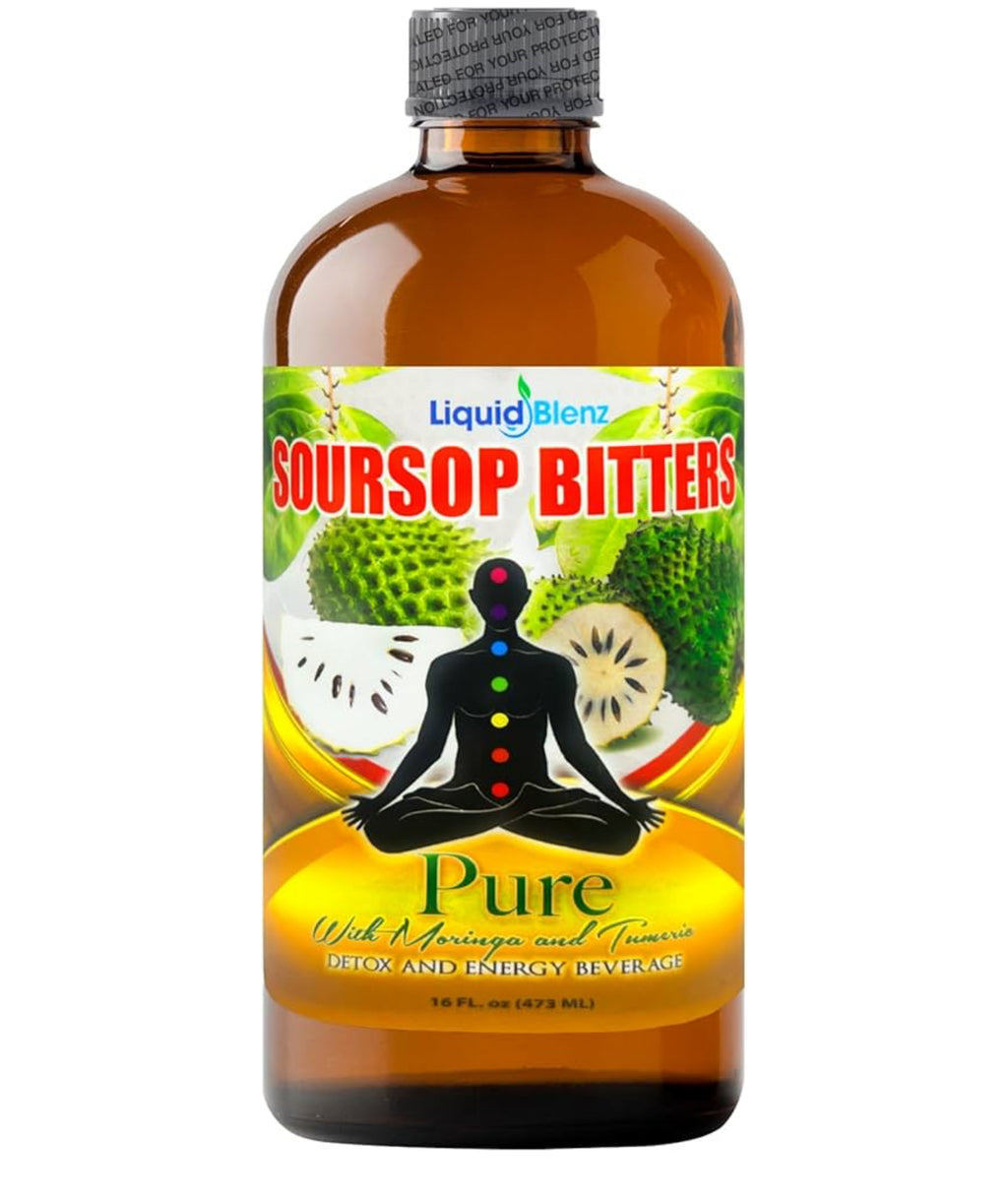 LIQUID BLENZ Pure Soursop Bitters with Moringa & Turmeric | Herbal Detox & Natural Energy Support | 16 fl oz