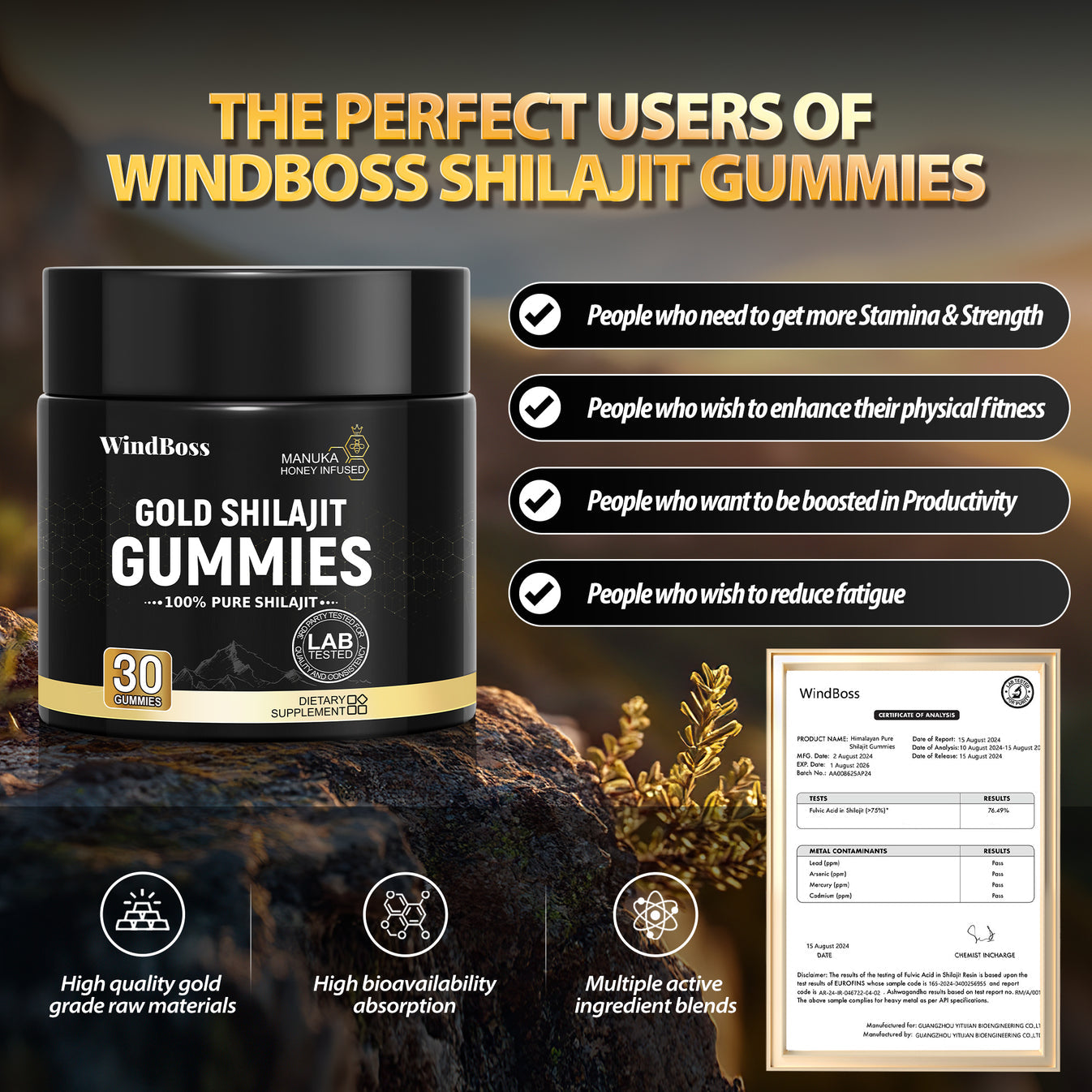 GOMITAS DE SHILAJIT DORADO 30 POR BOTELLA