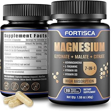 Magnesium Complex 7-in-1 | Glycinate, Malate & Citrate + Ashwagandha | L-Theanine, Vitamin B6 & D3 | High Absorption | 90 Capsules