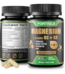 Magnesium + Vitamin D3 & K2 Complex | 7-in-1 High Absorption Formula | Turmeric, Black Pepper, Vitamin B6 & Zinc | 90 Capsules